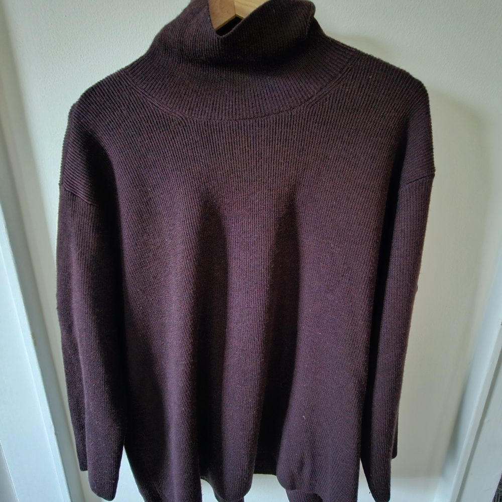 Cozy Eileen Fisher Merino Wool Cassis Turtleneck Sweater- Medium